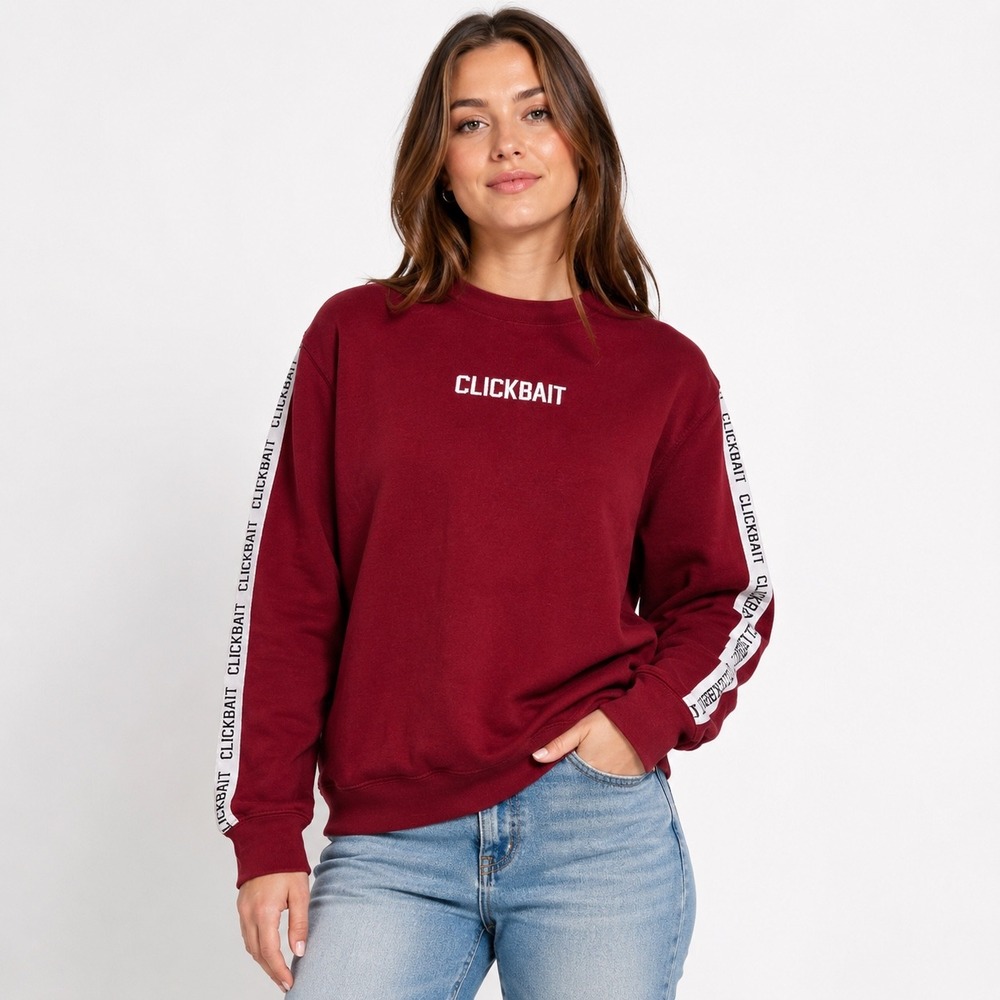 Fanjoy Clickbait Sweatshirt Small Maroon Logo Tape Sleeve Crewneck Pullover